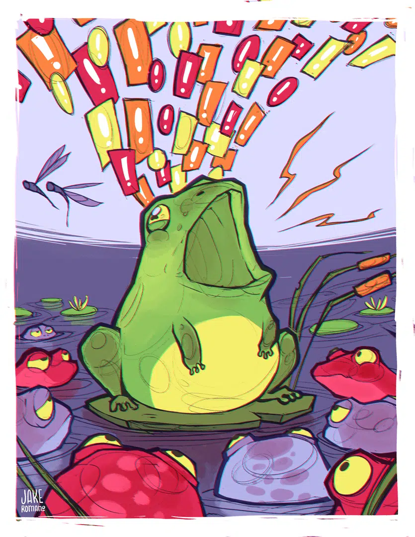 drawing of screaming frog mascot